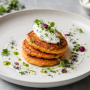 Linsen-Pancakes aus roten Linsen mit Kräuterfrischkäse