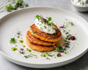Linsen-Pancakes mit Kräuterfrischkäse Linsen-Pancakes aus roten Linsen mit Kräuterfrischkäse
